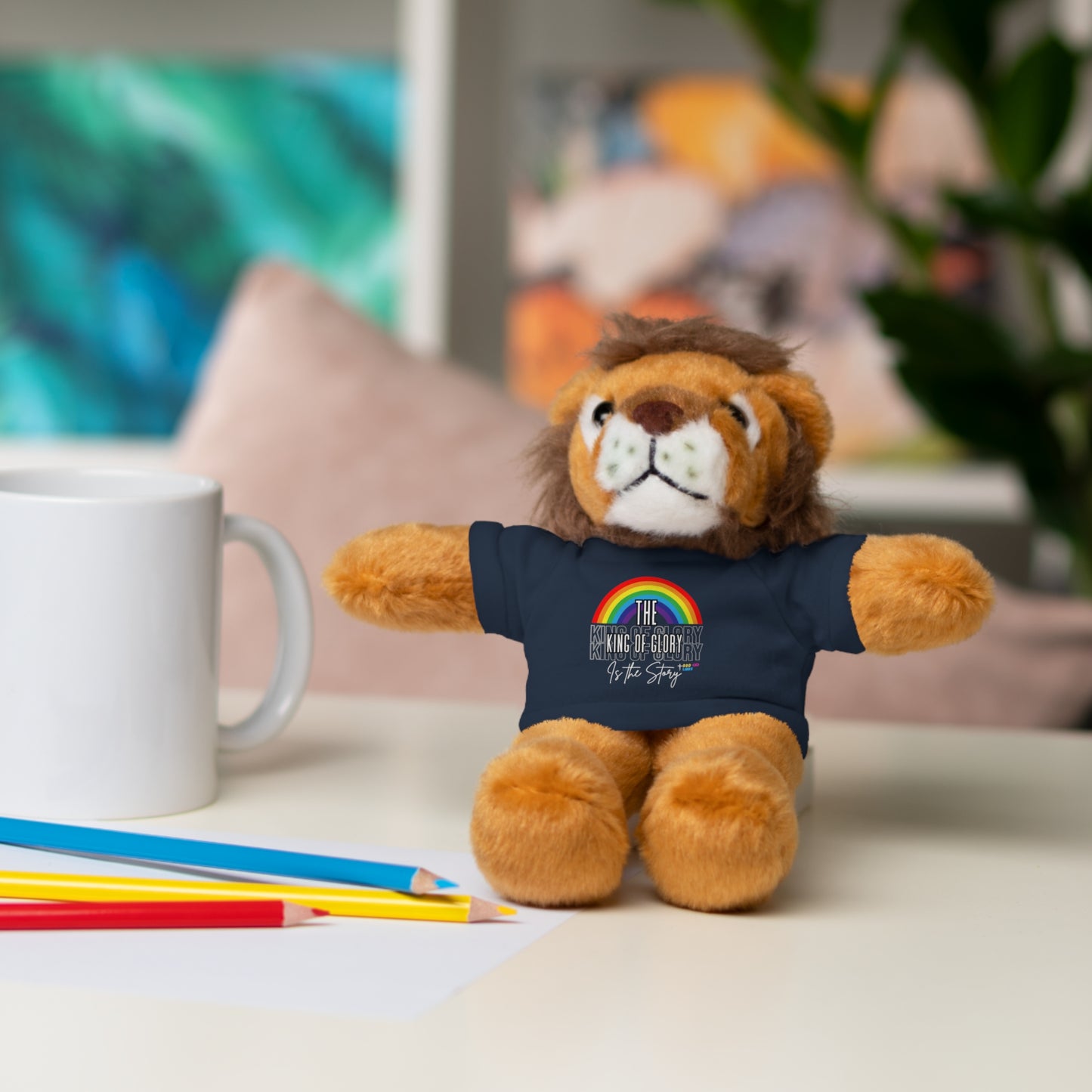 Adorable Stuffed Animal with The King of Glory is the Story Rainbow Tee - Perfect Gift for Kids and Celebrations
