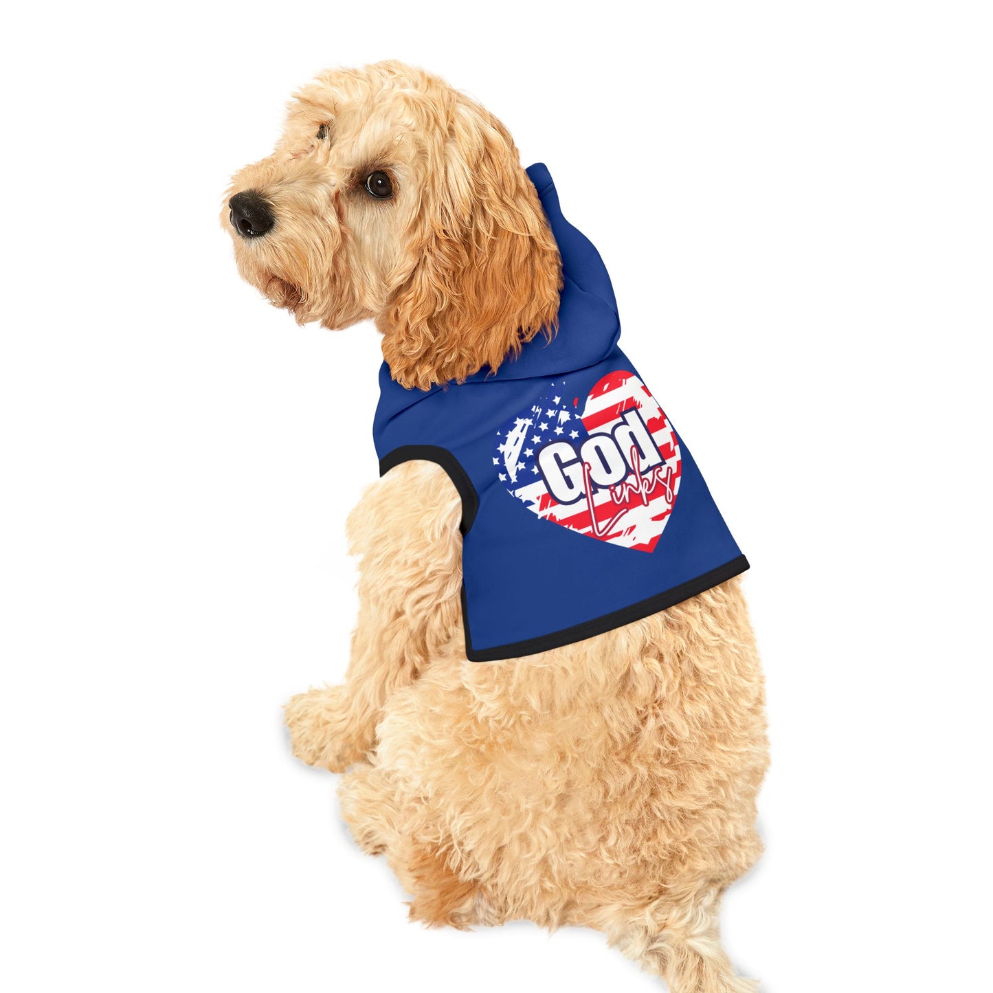 God Links Patriotic Pet Hoodie with Heart Design - Perfect for Dog Lovers and Celebrations