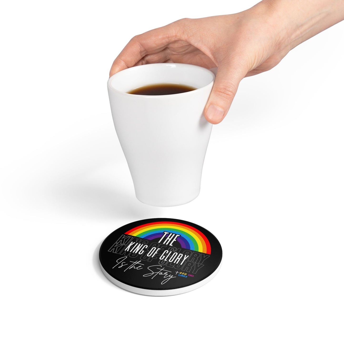Rainbow Ceramic Coaster - 'The King of Glory' Inspirational