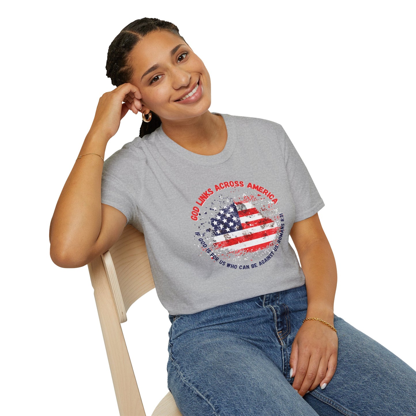 Patriotic Unisex Softstyle T-Shirt - 'God Links Across America'