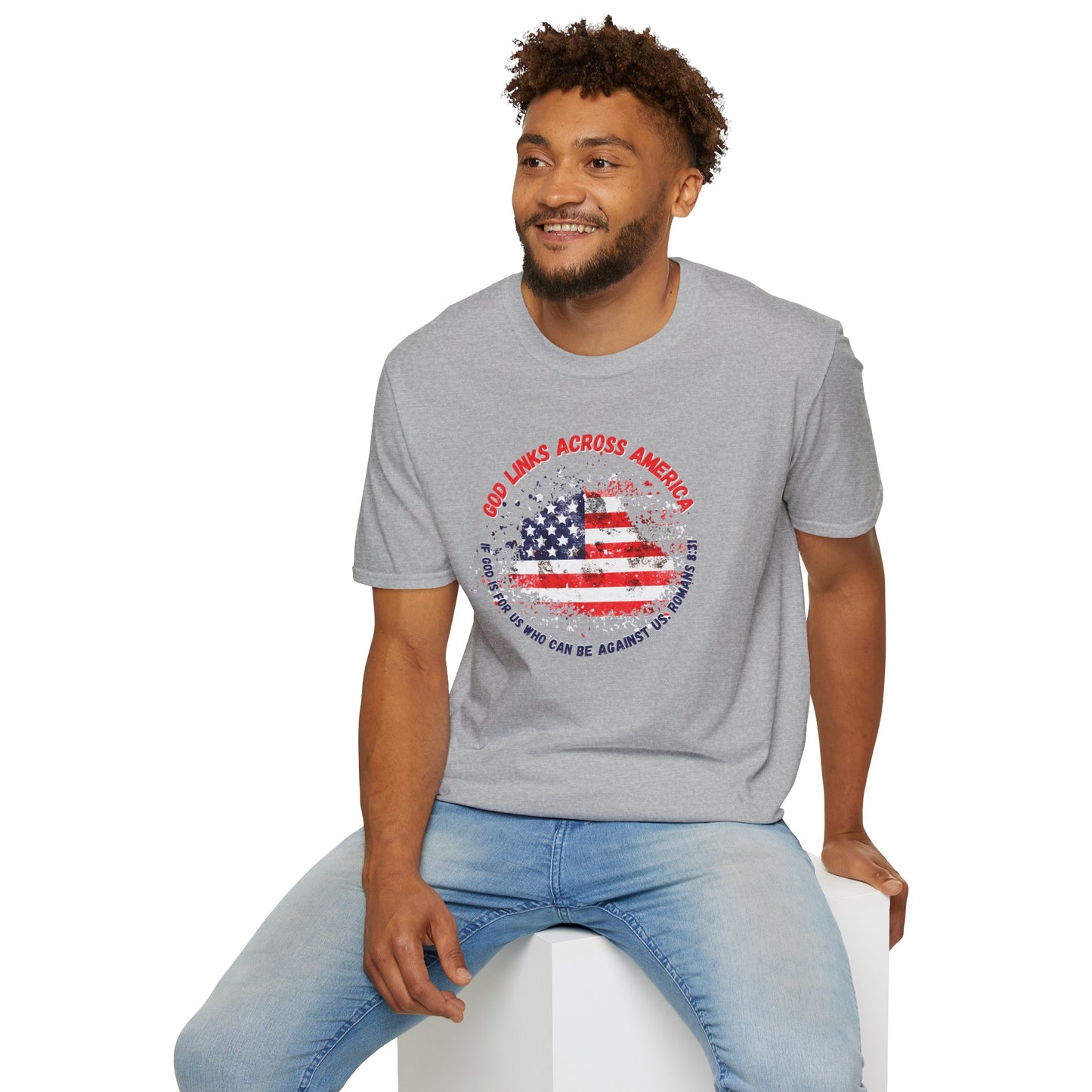 Patriotic Unisex Softstyle T-Shirt - 'God Links Across America'