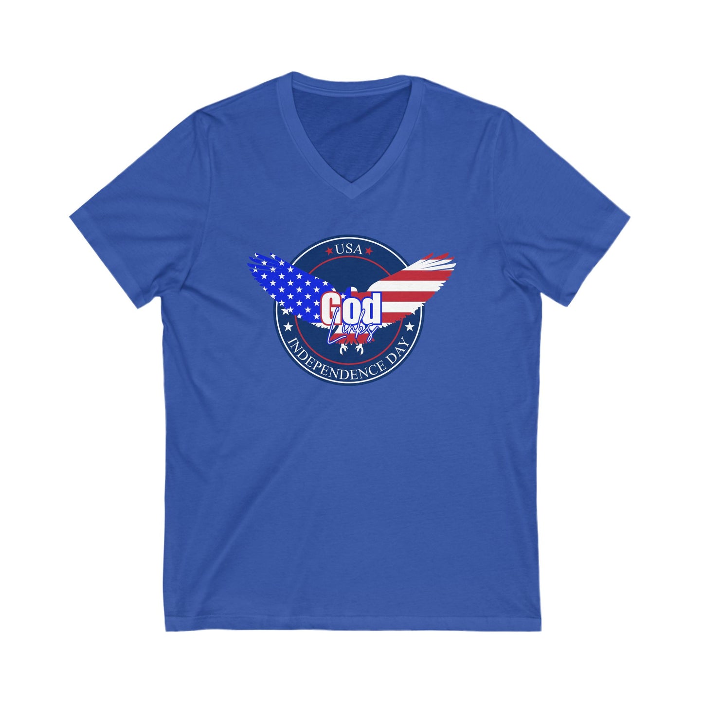 God Bless America V-Neck Tee - Unisex God Links Independence Day Shirt