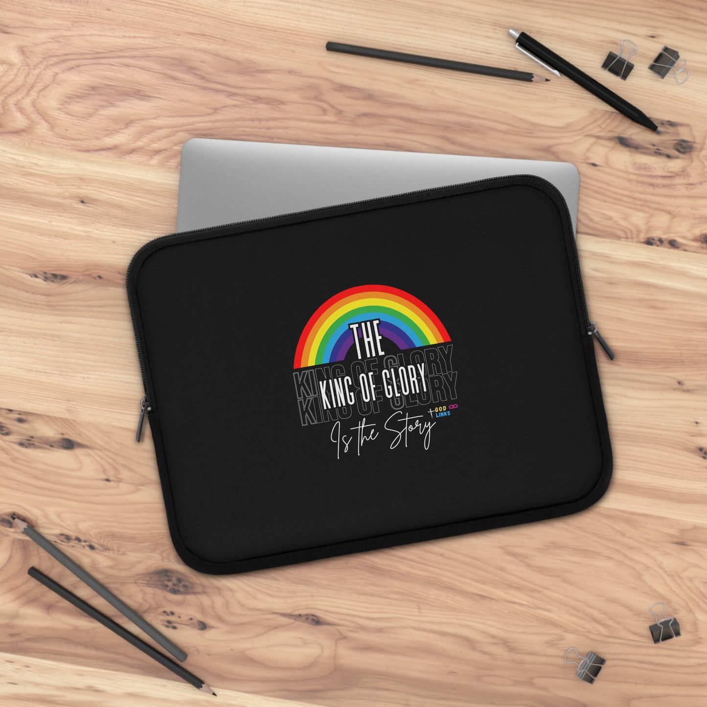 God Links Rainbow Laptop Sleeve – "THE KING OF GLORY Is the Story" Design