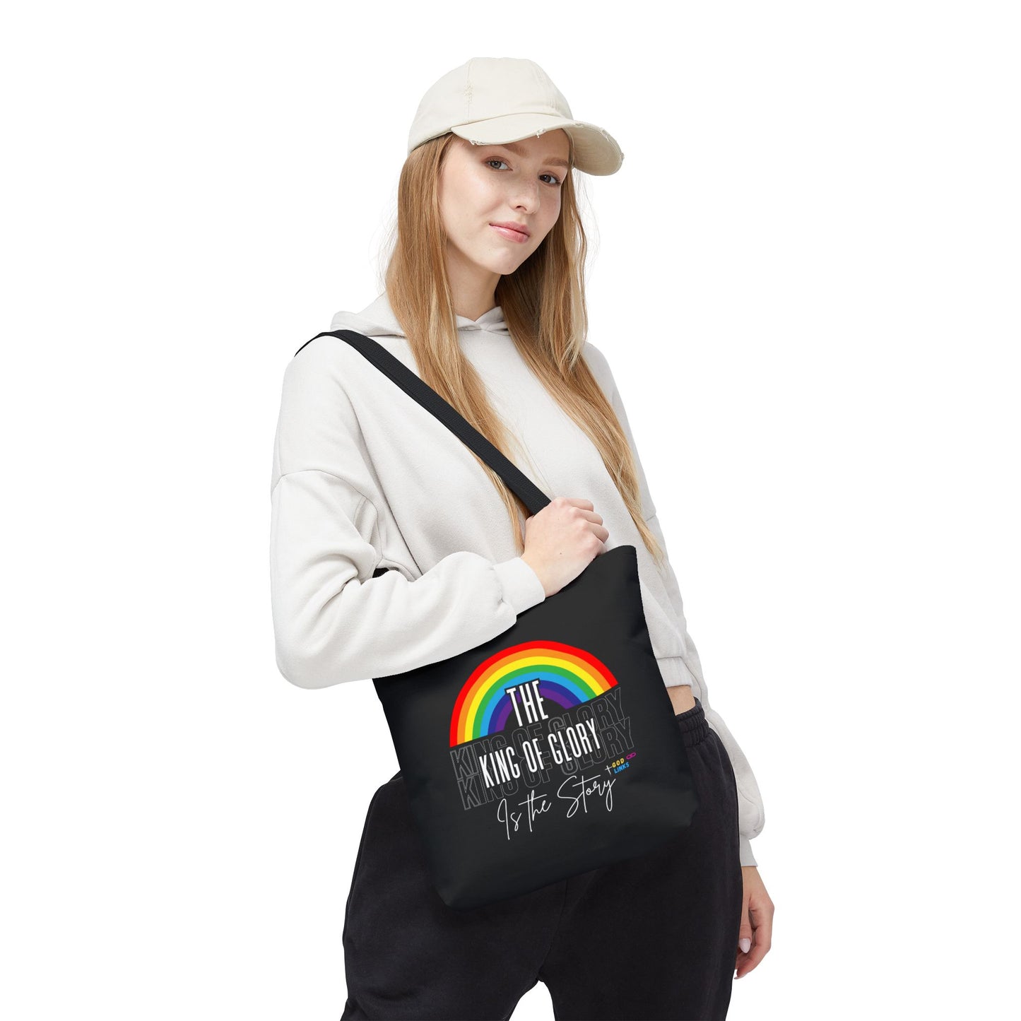 Inspirational Rainbow Tote Bag - "The King of Glory Is the Story"