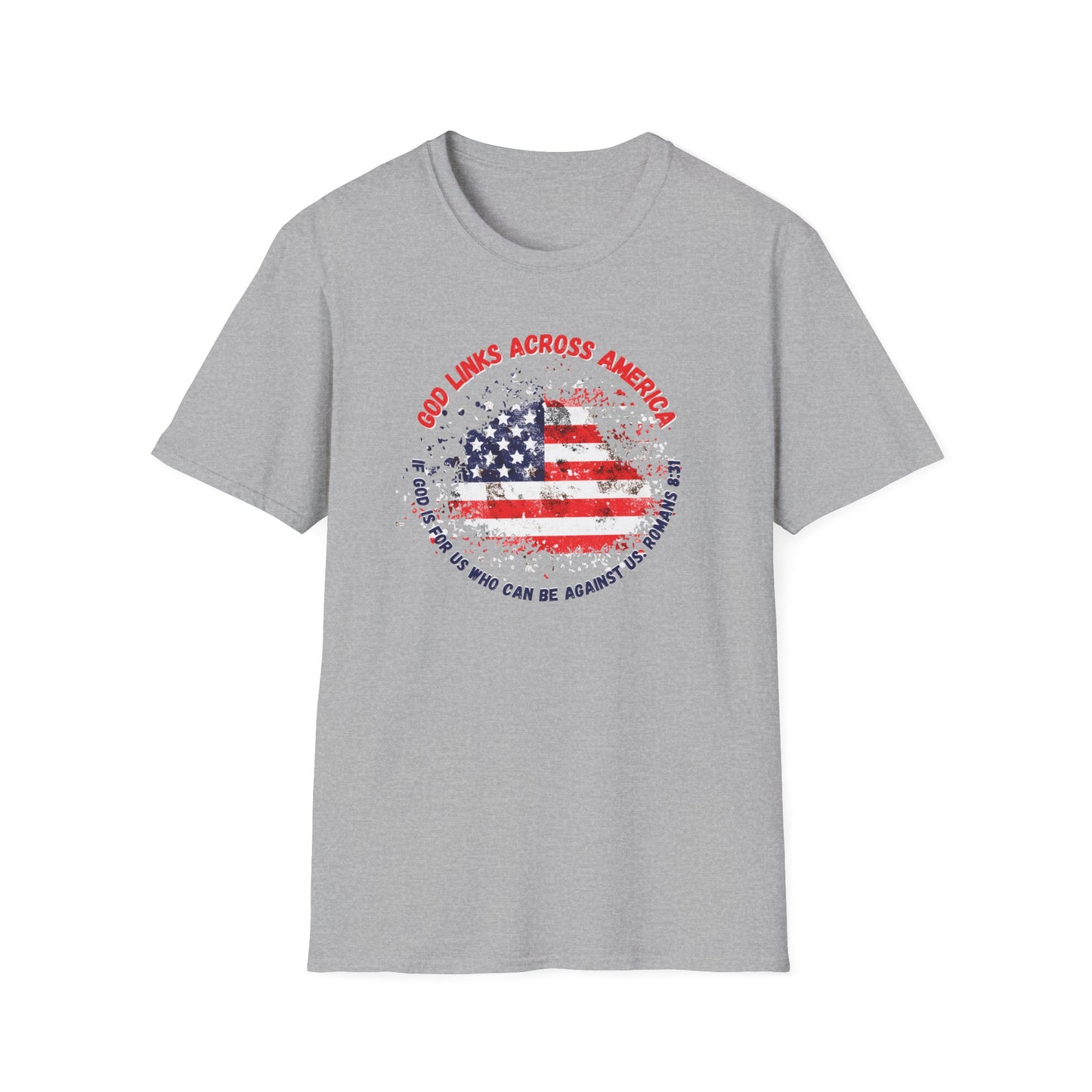 Patriotic Unisex Softstyle T-Shirt - 'God Links Across America'