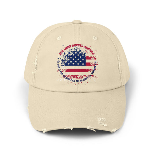 Unisex Distressed Cap - God Links across American Flag Design