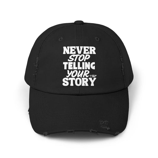 Unisex Distressed Cap -Never Stop Telling Your Story, Perfect for Gifts and Casual Wear, Never Stop Telling Your Story, [...]