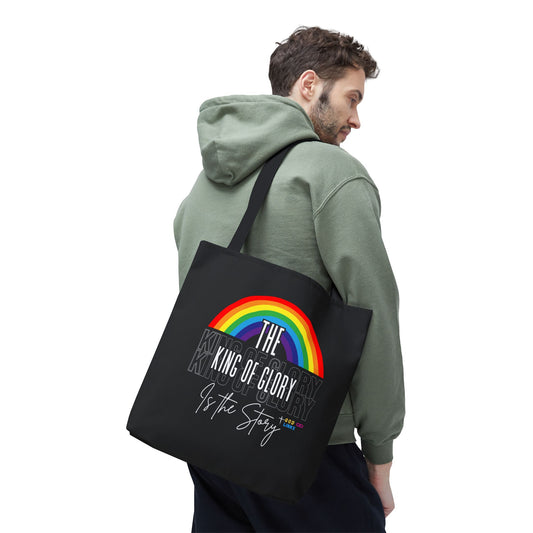 Inspirational Rainbow Tote Bag - "The King of Glory Is the Story"